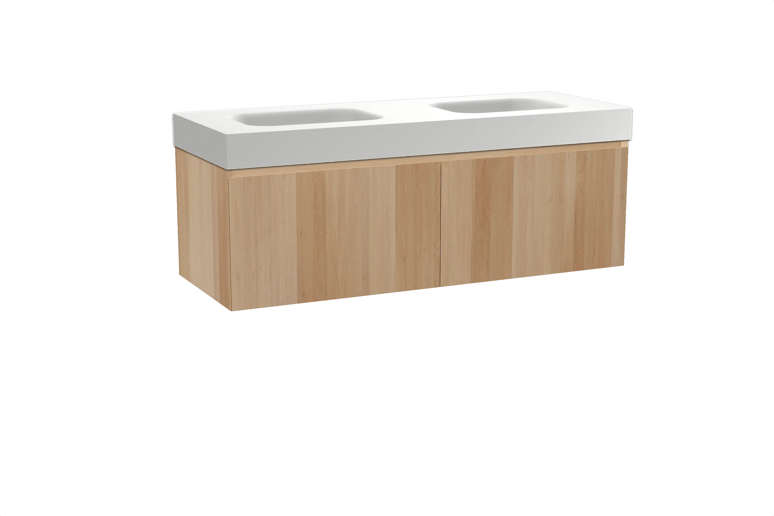 Balmani Idra meuble salle de bains suspendu 150 x 55 cm chêne naturel avec Arcato double vasque en solid surface blanc mat
