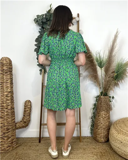 Robe Florale Maëlle Vert Brésil - Bleu Clair