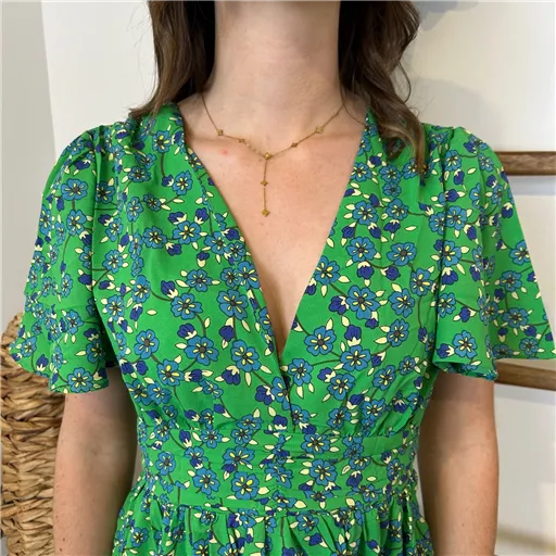 Robe Florale Maëlle Vert Brésil - Bleu Clair